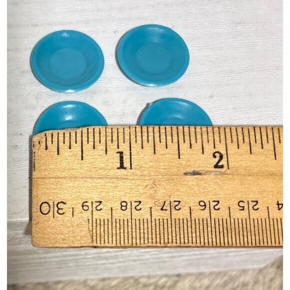Marx Little Hostess Plates Turquoise Blue Plastic Dollhouse Set Of 4 1960's 3/4" - Picture 5 of 6
